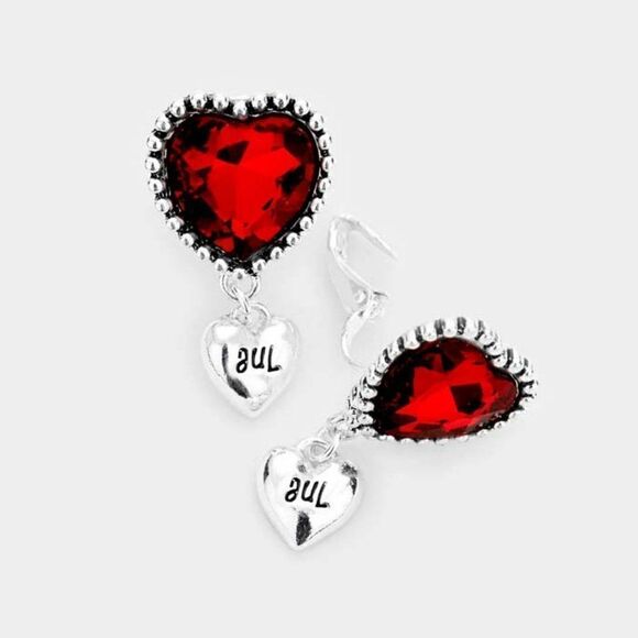 July Birthstone Heart Dangle Clip On Earrings NWT - Picture 1 of 5